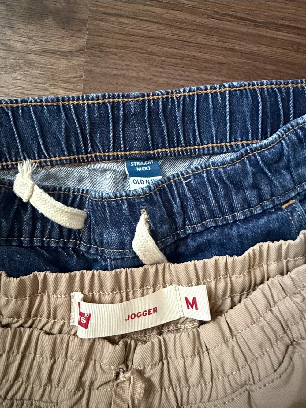 Two Boy’s Elastic-Waist Old Navy Jeans and Levi’s Jogger- Blue and Cream Size M